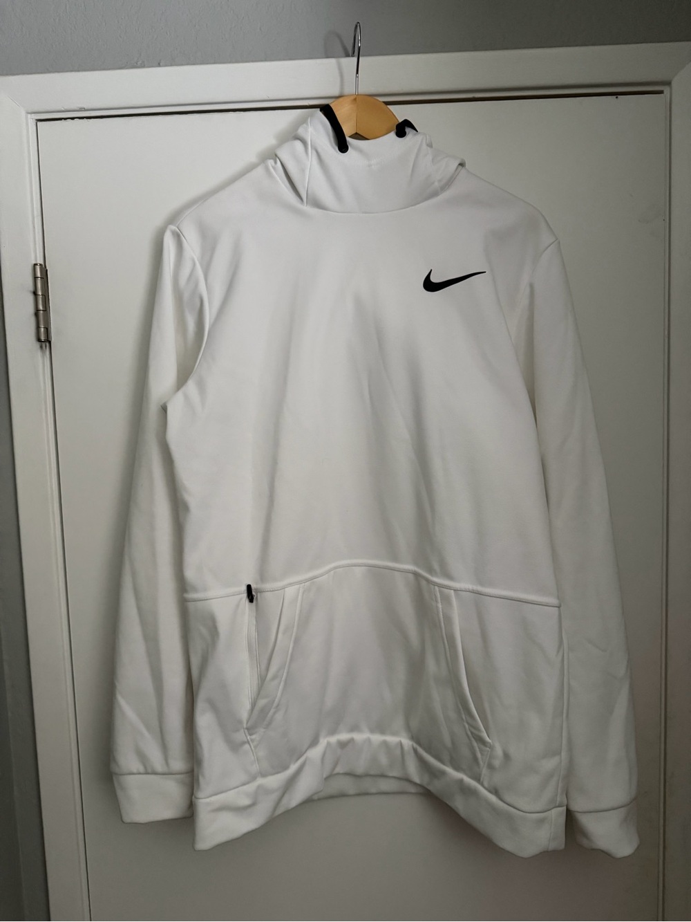 Nike White Performance Pullover Hoodie with Black Swoosh